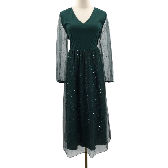 BloomChic Green Midi Dress with Sheer Sleeves - Picture 3 of 12